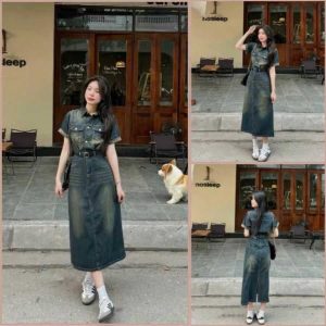 Đầm Jean Denim Cổ Sơ Mi