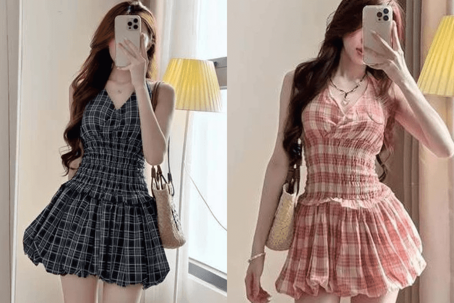 Váy babydoll kẻ ô caro 1