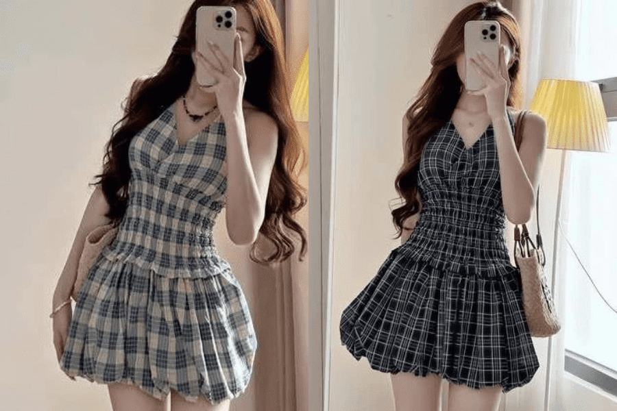 Váy babydoll kẻ ô caro 2