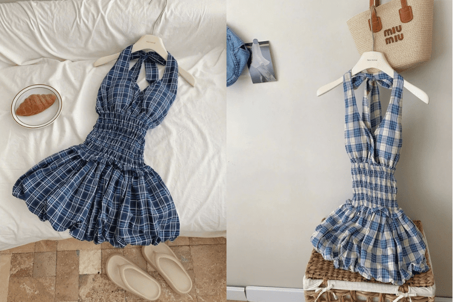 Váy babydoll kẻ ô caro 3