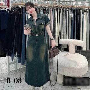 Đầm Jean Denim Cổ Sơ Mi