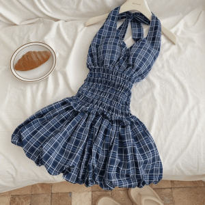 Váy babydoll kẻ ô caro 2 dây cổ V 4