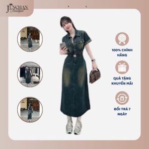 Đầm Jean Denim Cổ Sơ Mi