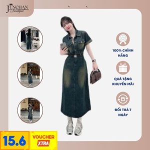 Đầm Jean Denim Cổ Sơ Mi