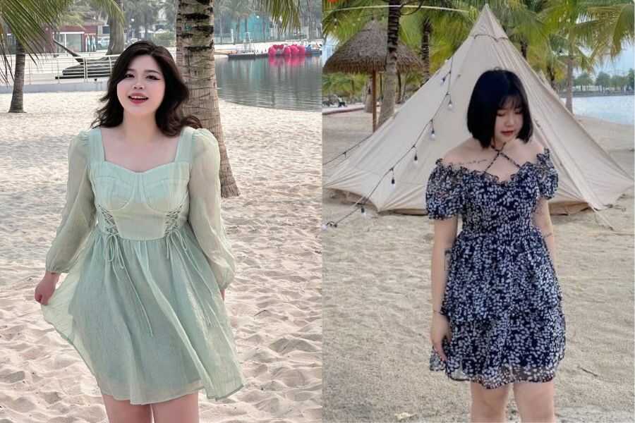 phối đồ đi biển cho người mập